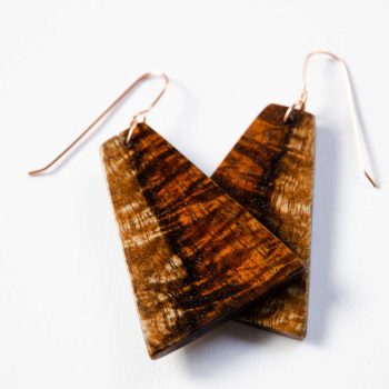 Curly Koa Earrings, handmade in Hawaii